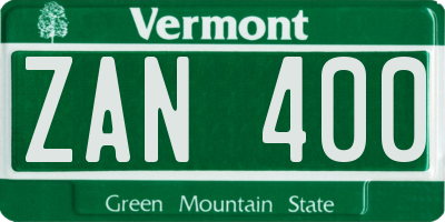 VT license plate ZAN400