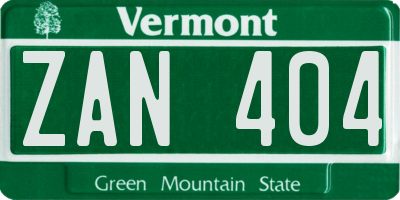 VT license plate ZAN404