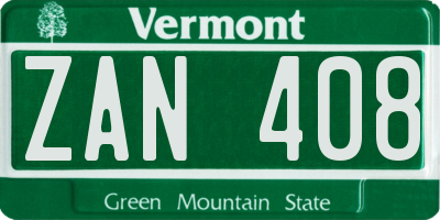 VT license plate ZAN408