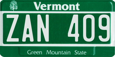 VT license plate ZAN409