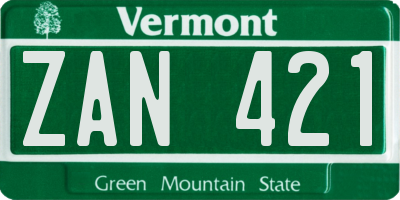 VT license plate ZAN421