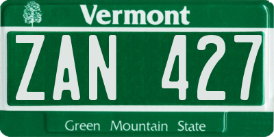VT license plate ZAN427