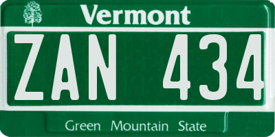 VT license plate ZAN434