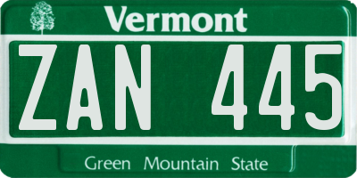 VT license plate ZAN445