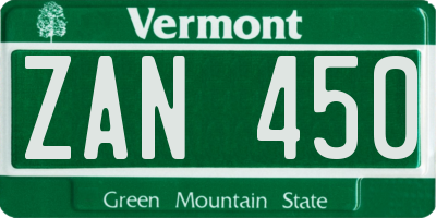 VT license plate ZAN450