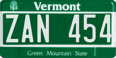VT license plate ZAN454