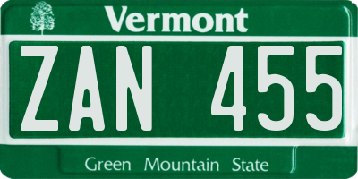VT license plate ZAN455