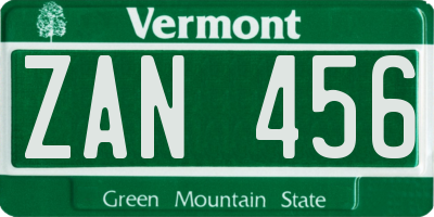 VT license plate ZAN456