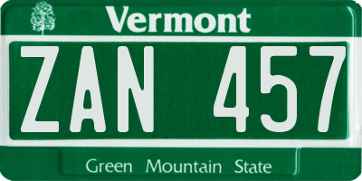 VT license plate ZAN457
