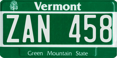 VT license plate ZAN458