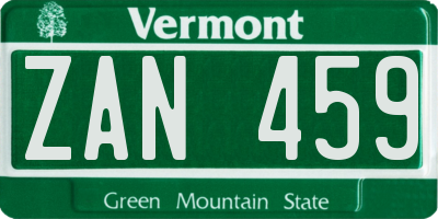VT license plate ZAN459