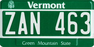 VT license plate ZAN463