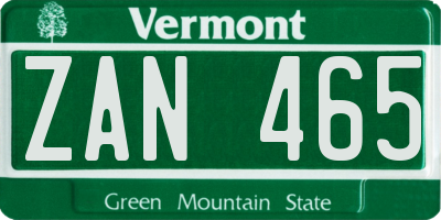 VT license plate ZAN465