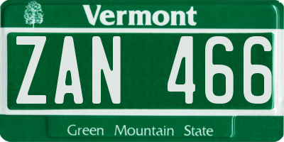 VT license plate ZAN466