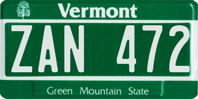 VT license plate ZAN472