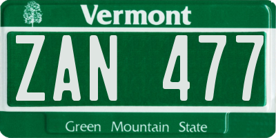 VT license plate ZAN477