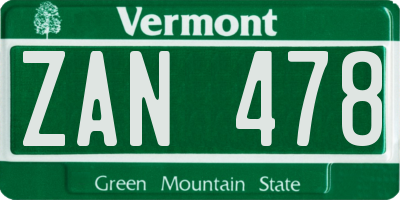 VT license plate ZAN478