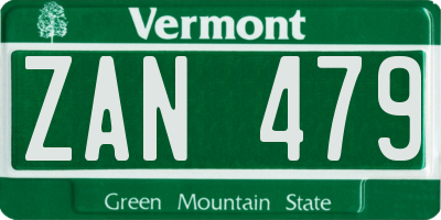 VT license plate ZAN479