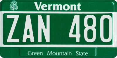 VT license plate ZAN480