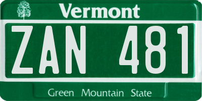 VT license plate ZAN481