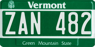 VT license plate ZAN482
