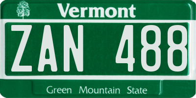 VT license plate ZAN488