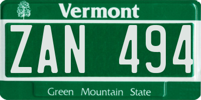 VT license plate ZAN494