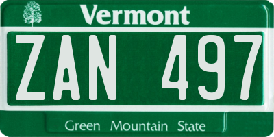 VT license plate ZAN497