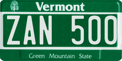 VT license plate ZAN500