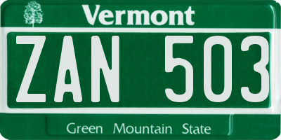 VT license plate ZAN503