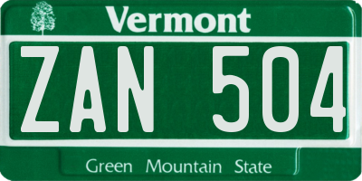 VT license plate ZAN504