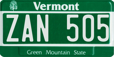 VT license plate ZAN505