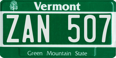 VT license plate ZAN507