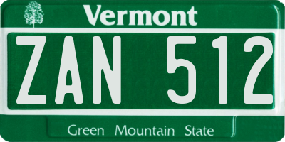 VT license plate ZAN512
