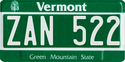VT license plate ZAN522