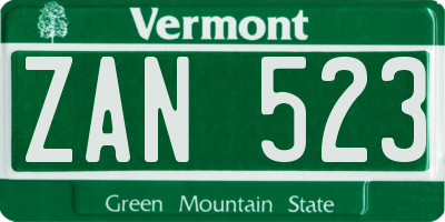VT license plate ZAN523