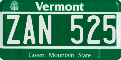 VT license plate ZAN525