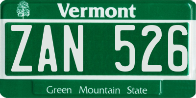 VT license plate ZAN526