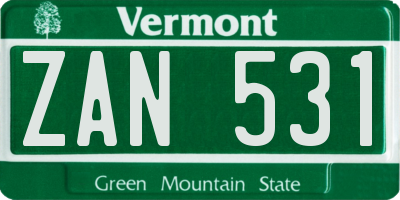 VT license plate ZAN531