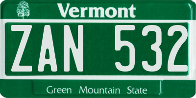 VT license plate ZAN532