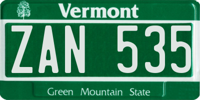 VT license plate ZAN535