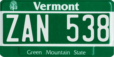 VT license plate ZAN538