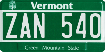 VT license plate ZAN540