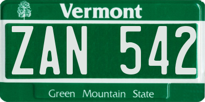 VT license plate ZAN542