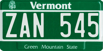 VT license plate ZAN545
