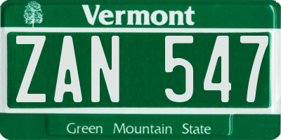 VT license plate ZAN547