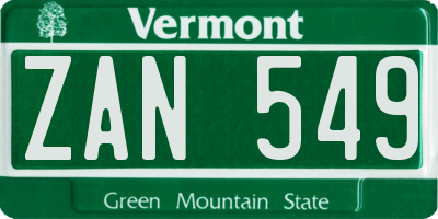 VT license plate ZAN549
