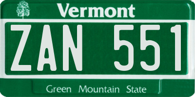 VT license plate ZAN551