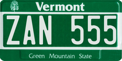 VT license plate ZAN555