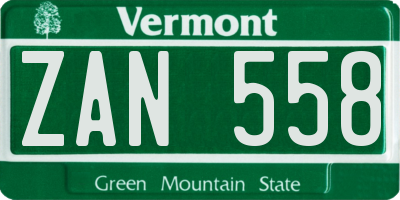VT license plate ZAN558